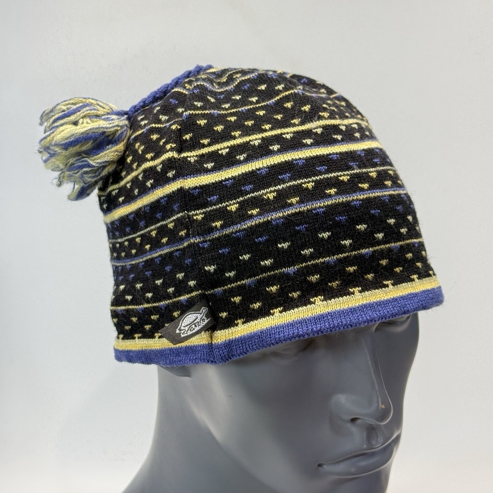 Vintage 90s Turtle Fur Black Wool Yarn Ski Hat Beanie Toboggan‎ Fleece Lined